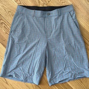 Vintage lululemon mens golf shorts grey/bill/red/royal plaid 5 pocket sz 36